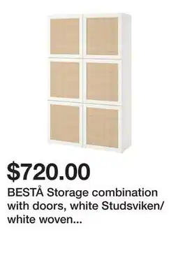 Ikea BESTÅ Storage combination with doors, white Studsviken/white woven poplar offer