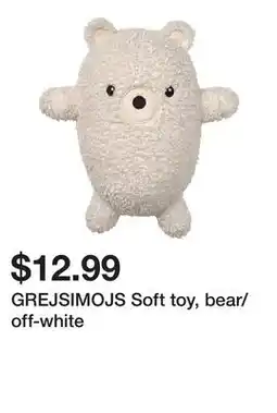 Ikea GREJSIMOJS Soft toy, bear/off-white offer