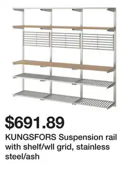 Ikea KUNGSFORS Suspension rail with shelf/wll grid, stainless steel/ash offer