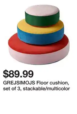 Ikea GREJSIMOJS Floor cushion, set of 3, stackable/multicolor offer
