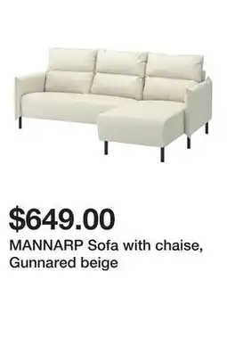 Ikea MANNARP Sofa with chaise, Gunnared beige offer