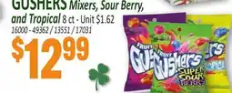 Jetro GUSHERS Mixers, Sour Berry, and Tropical offer