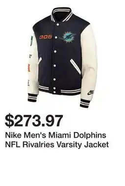 Dick's Sporting Goods Nike Men's Miami Dolphins NFL Rivalries Varsity Jacket offer