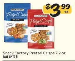 Winn Dixie Snack Factory Pretzel Crisps 7.2 oz offer