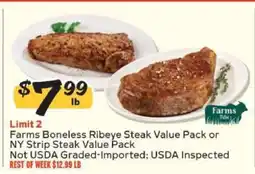 Winn Dixie Farms Boneless Ribeye Steak Value Pack or NY Strip Steak Value Pack offer