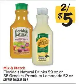 Winn Dixie Florida's Natural Drinks or SE Grocers Premium Lemonade offer