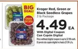 Food 4 Less Kroger Red, Green or Black Seedless Grapes offer