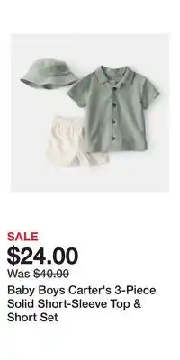 Kohl's Baby Boys Carter's 3-Piece Solid Short-Sleeve Top & Short Set offer