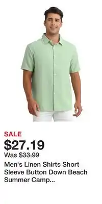 Kohl's Men's Linen Shirts Short Sleeve Button Down Beach Summer Camp Collar Shirt offer