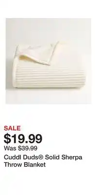 Kohl's Cuddl Duds Solid Sherpa Throw Blanket offer