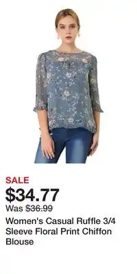 Kohl's Women's Casual Ruffle 3/4 Sleeve Floral Print Chiffon Blouse offer