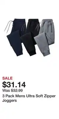 Kohl's 3 Pack Mens Ultra Soft Zipper Joggers offer