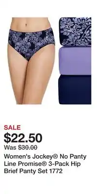 Kohl's Women's Jockey No Panty Line Promise 3-Pack Hip Brief Panty Set 1772 offer