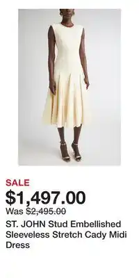 Nordstrom ST. JOHN Stud Embellished Sleeveless Stretch Cady Midi Dress offer