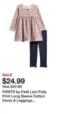 Nordstrom FIRSTS by Petit Lem Polly Print Long Sleeve Cotton Dress & Leggings Set offer