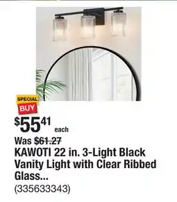 The Home Depot KAWOTI 22 in. 3-Light Black Vanity Light with Clear Ribbed Glass Shades offer