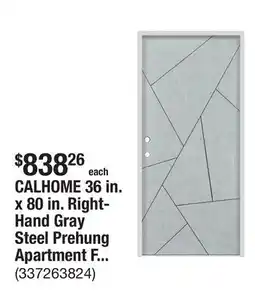 The Home Depot CALHOME 36 in. x 80 in. Right-Hand Gray Steel Prehung Apartment Front Door Slab with Bore Hole offer