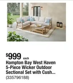 The Home Depot Hampton Bay West Haven 5-Piece Wicker Outdoor Sectional Set with CushionGuard Almond Cushions offer