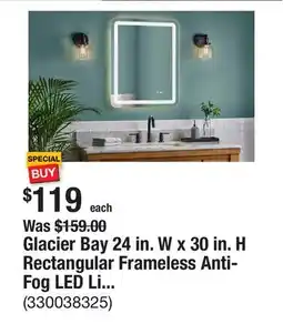 The Home Depot Glacier Bay 24 in. W x 30 in. H Rectangular Frameless Anti-Fog LED Light Wall Bathroom Vanity Mirror offer