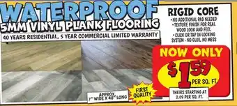 Ollie's Waterproof 5mm Vinyl PLANK flooring offer