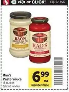 Safeway Rao's Pasta Sauce offer