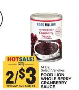 Food Lion FOOD LION WHOLE BERRY CRANBERRY SAUCE offer