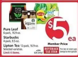 Safeway Pure Leaf, Starbucks, Lipton Tea offer