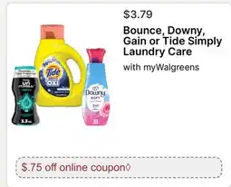 Walgreens Bounce, Downy, Gain or Tide Simply Laundry Care offer