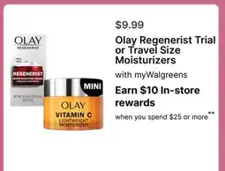 Walgreens Olay Regenerist Trial or Travel Size Moisturizers offer