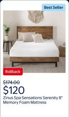 Walmart Zinus Spa Sensations Serenity 8 Memory Foam Mattress offer
