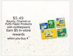 Walgreens Bounty, Charmin or Puffs Paper Products offer