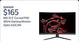 Walmart MSI 31.5 Curved FHD (1920x1080) HDMI DP 165Hz 1ms FreeSync LCD Gaming Monitor - Optix G32C4W offer