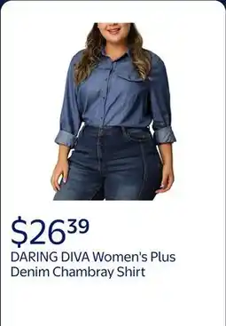 Walmart DARING DIVA Women's Plus Chest Pocket Long Sleeve Denim Chambray Shirt 2X Blue offer