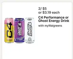 Walgreens C4 Performance or Ghost Energy Drink offer
