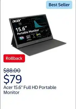 Walmart Acer 15.6 Portable Monitor, IPS Full HD (1920 x 1080), 60Hz, Black, PM161Q Cbmiuux offer