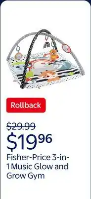 Walmart Fisher-Price 3-in-1 Music Glow and Grow Gym Infant Playmat with Lights & Removable Toys offer