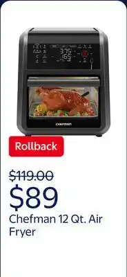 Walmart Chefman 12 Qt. Air Fryer 5 Functions w/ Integrated Smart Thermometer, 28 Presets, Black offer