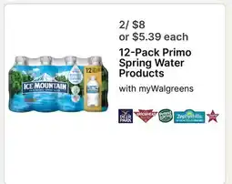 Walgreens 12-Pack Primo Spring Water Products offer