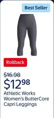 Walmart Athletic Works Women's and Women's Plus ButterCore Capri Leggings with Pockets, 21 Inseam offer