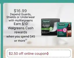 Walgreens Depend Guards, Shields or Underwear offer