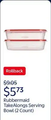 Walmart Rubbermaid TakeAlongs Serving Bowl Food Storage Containers 15.7 Cup Tint Chili 2 Count offer