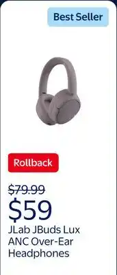 Walmart JLab JBuds Lux ANC Over-Ear Wireless Headphones, 70-Hour Battery, Mauve offer