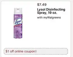 Walgreens Lysol Disinfecting Spray, 19 oz offer