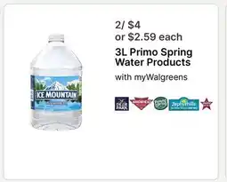 Walgreens 3L Primo Spring Water Products offer