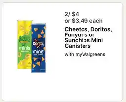 Walgreens Cheetos, Doritos, Funyuns or Sunchips Mini Canisters offer