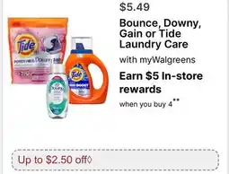 Walgreens Bounce, Downy, Gain or Tide Laundry Care offer