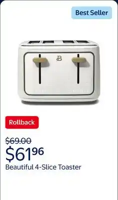 Walmart Beautiful 4-Slice Toaster with Touch-Activated Display, White Icing by Drew Barrymore offer