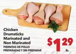 Vallarta Supermarkets Chicken Drumsticks Marinated and Non Marinated | PIERNITAS DE POLLO PREPARADAS Y SIN PREPARAR offer