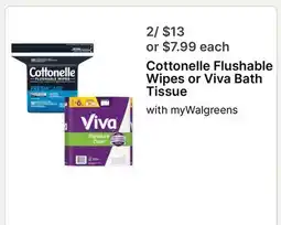 Walgreens Cottonelle Flushable Wipes or Viva Bath Tissue offer