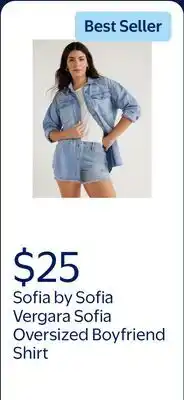 Walmart Sofia by Sofia Vergara Women's and Women's Plus Sofia Oversized Boyfriend Shirt with Long Sleeves offer
